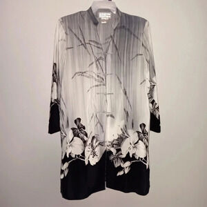 Vintage Diane gilman womens kimono blouse tunic 100% silk gray and black…